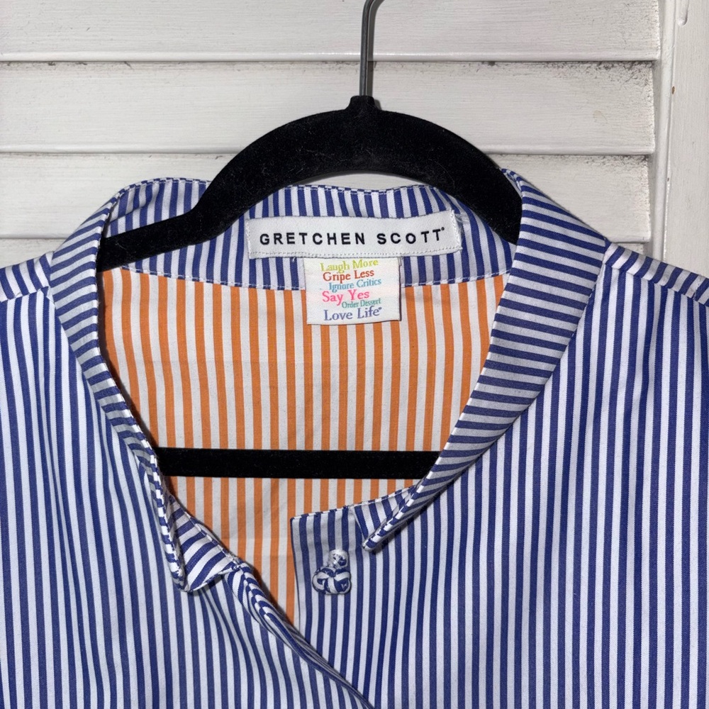 Gretchen Scott Forget Me Knot Stripe Top Mandarin Collar Knot Buttons XXL 16 - Picture 2 of 4